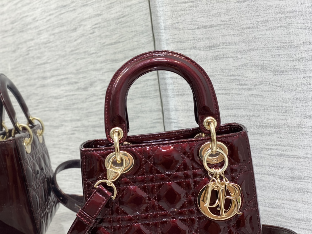 Small Lady Dior Bag Bordeaux Patent Cannage Calfskin